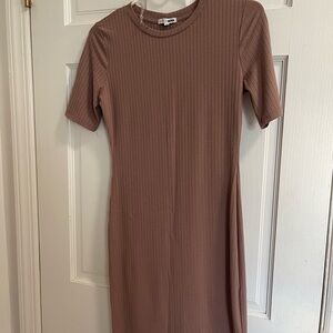 Fashion Nova Brown Ribbed Midi Dress